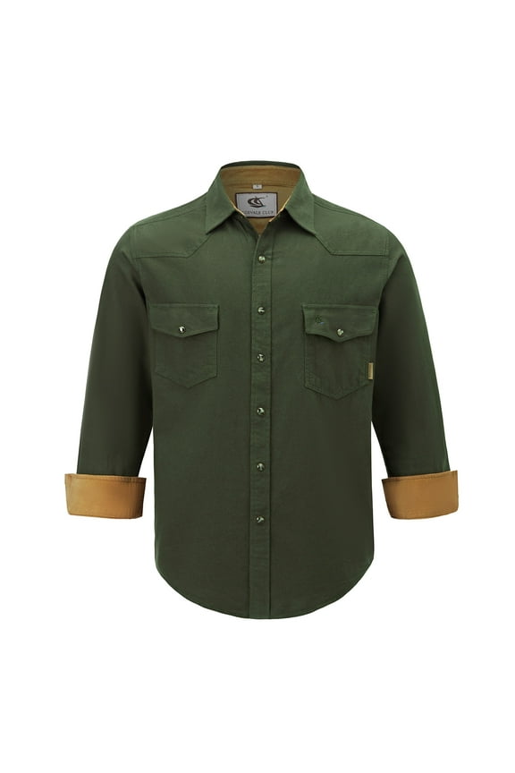 Men's Flannel Western Pearl Snap Corduroy Lined Plaid Work Long Sleeve Shirts 18 Army Medium