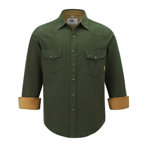 COEVALS CLUB Men's Flannel Western Pearl Snap Corduroy Lined Plaid Work Long Sleeve Shirts 18 Army X-Large