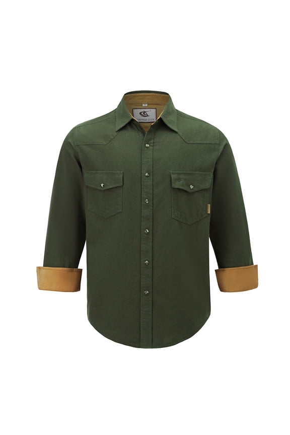 Men's Flannel Western Pearl Snap Corduroy Lined Plaid Work Long Sleeve Shirts 18 Army X-Large