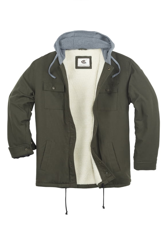 Men's Hooded Sherpa Lined Flannel Long Sleeve Cotton Solid Snap Button Up Shirts Quilted Jacket (Army/18# 4X-Large)