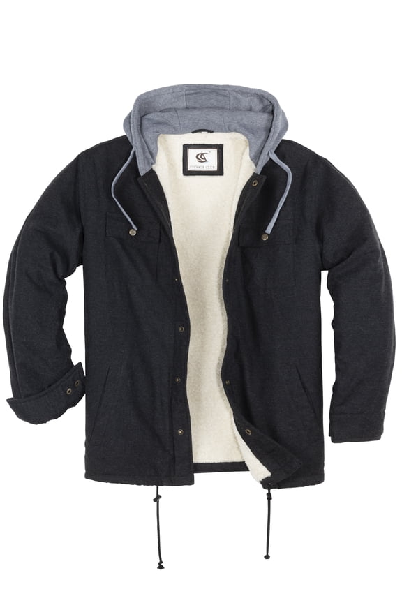 Men's Hooded Sherpa Lined Flannel Long Sleeve Cotton Solid Snap Button Up Shirts Quilted Jacket (Black/17# 3X-Large)