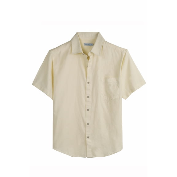 COEVALS CLUB Men’s Linen Beach Summer Casual Button Down Shirt Solid Short Sleeve Cotton Guayabera Shirts (Beige/XL 17#)