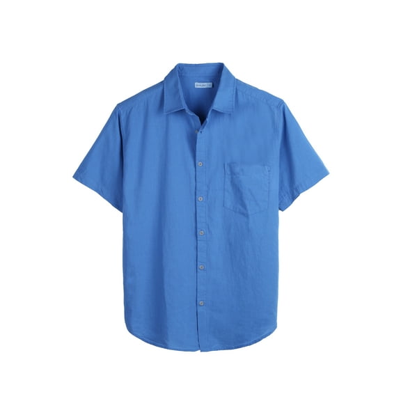 COEVALS CLUB Men’s Linen Beach Summer Casual Button Down Shirt Solid Short Sleeve Cotton Guayabera Shirts (Blue/L 3#)