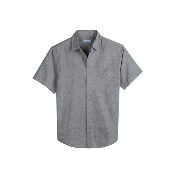 COEVALS CLUB Men’s Linen Beach Summer Casual Button Down Shirt Solid Short Sleeve Cotton Guayabera Shirts (Gray/2XL 12#)