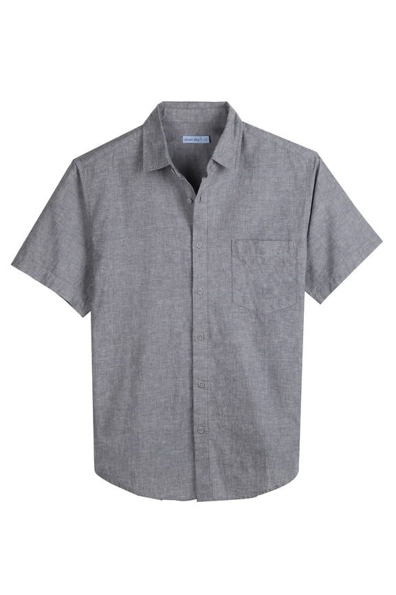 Men’s Linen Beach Summer Casual Button Down Shirt Solid Short Sleeve Cotton Guayabera Shirts (Gray/XL 12#)