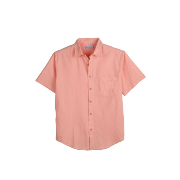 COEVALS CLUB Men’s Linen Beach Summer Casual Button Down Shirt Solid Short Sleeve Cotton Guayabera Shirts (Salmon/S 16#)