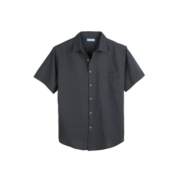COEVALS CLUB Men’s Linen Beach Summer Casual Button Down Shirt Solid Short Sleeve Cotton Shirts (Dark Gray /S 1#)