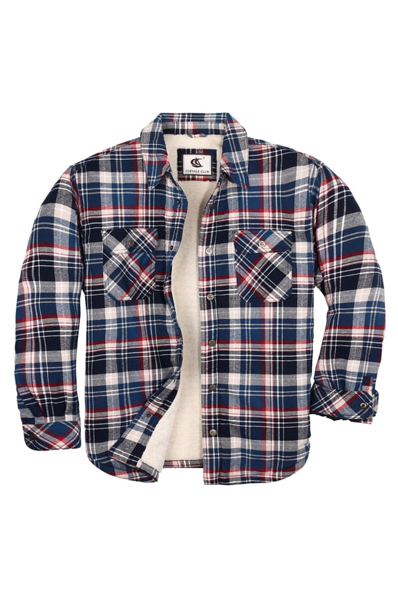 Men's Sherpa Lined Flannel Long Sleeve Cotton Plaid Snap Button Up Shirts Quilted Jacket (Beige, Blue/15# X-Large)