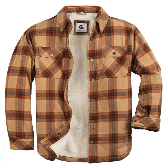 COEVALS CLUB Men's Sherpa Lined Flannel Long Sleeve Cotton Plaid Snap Button Up Shirts Quilted Jacket (Brown Plaid/4# 3X-Large)