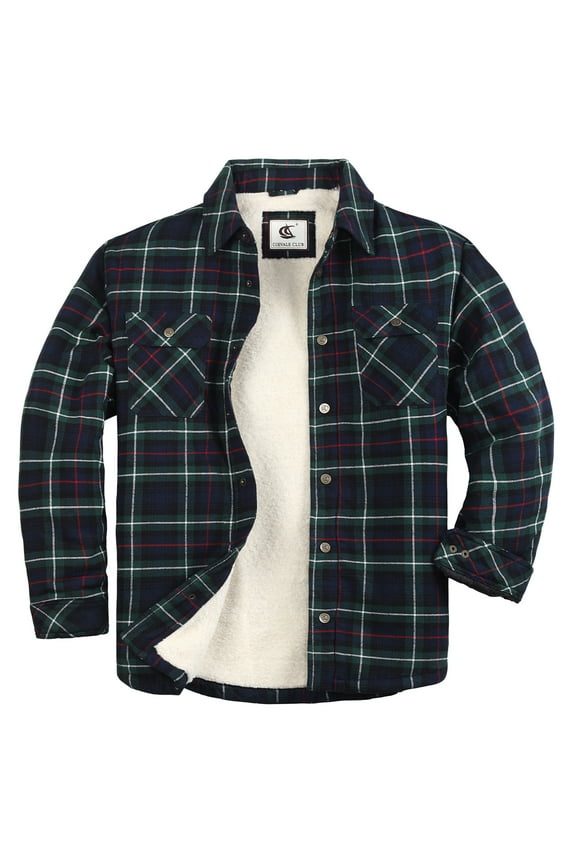 Men's Sherpa Lined Flannel Long Sleeve Cotton Plaid Snap Button Up Shirts Quilted Jacket (Dark Green, Black/11# 3X-Large)