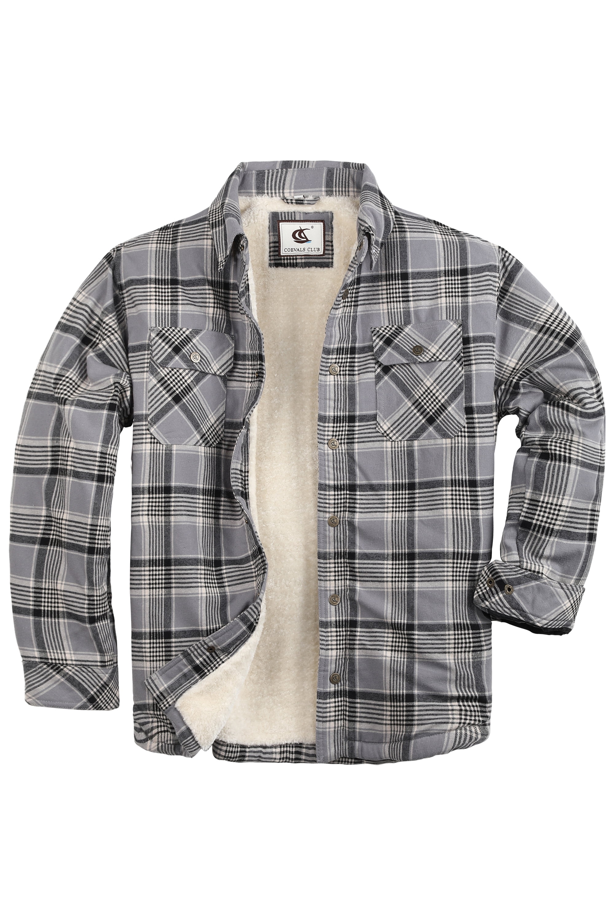 COEVALS CLUB Men's Sherpa Lined Flannel Long Sleeve Cotton Plaid Snap ...