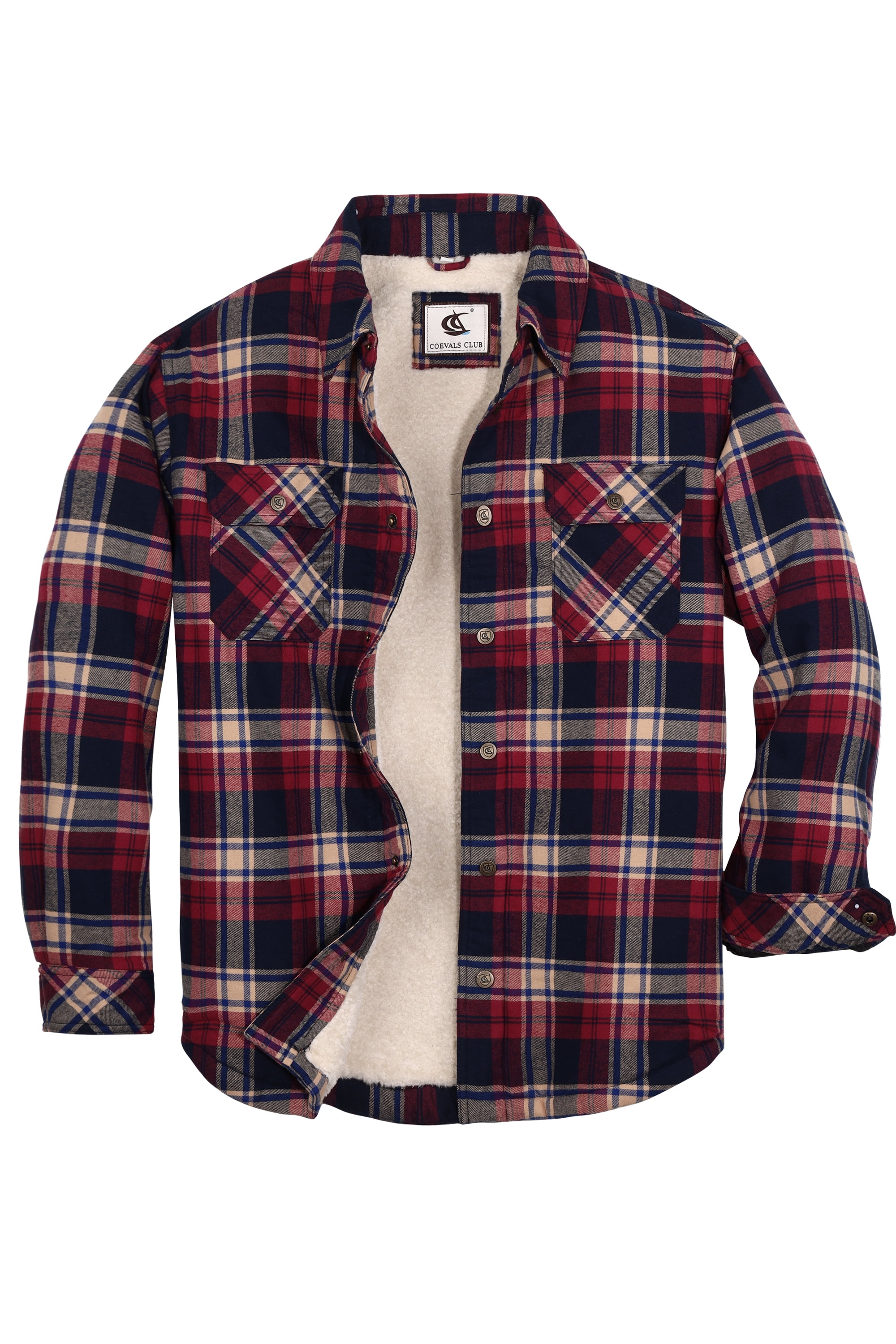 COEVALS CLUB Men's Sherpa Lined Flannel Long Sleeve Cotton Plaid Snap ...
