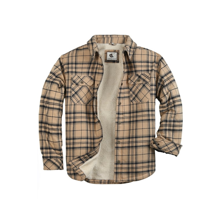 COEVALS CLUB Men s Sherpa Lined Flannel Long Sleeve Cotton Plaid Snap Button Up Shirts Quilted Jacket Khaki Navy 5 Small Walmart