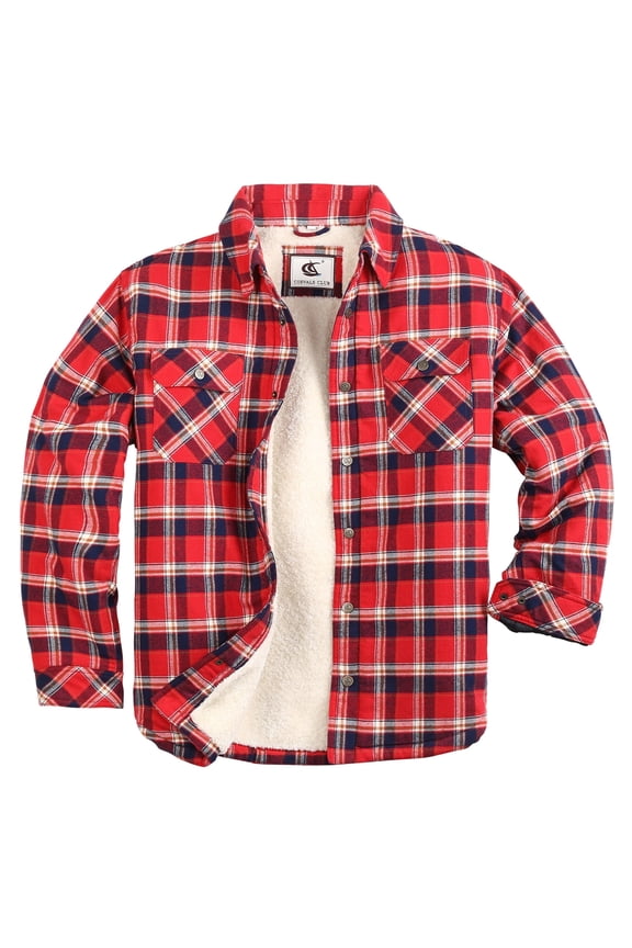 Men's Sherpa Lined Flannel Long Sleeve Cotton Plaid Snap Button Up Shirts Quilted Jacket (Navy, Red, White/10# XX-Large)