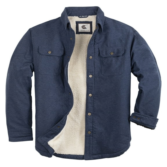 COEVALS CLUB Men's Sherpa Lined Flannel Long Sleeve Cotton Solid Snap Button Up Shirts Quilted Jacket (Navy/16# Large)