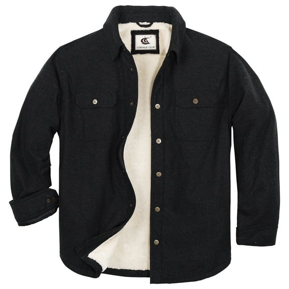 COEVALS CLUB Men's Sherpa Lined Flannel Long Sleeve Snap Shirts Quilted Jacket (Black/X-Large 9#)