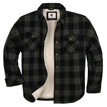 COEVALS CLUB Men's Sherpa Lined Flannel Long Sleeve Snap Shirts Quilted Jacket (Gray Black/Large 4#)