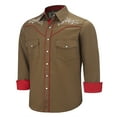 thumbnail image 1 of COEVALS CLUB Men's Western Cowboy Embroidered Shirts Long Sleeve Pearl Snap Dress Button up Cotton Shirts P1-5 Brown Medium, 1 of 7