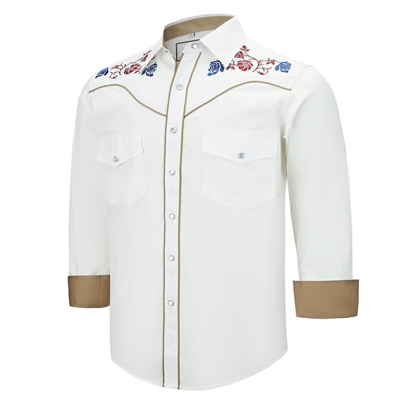 COEVALS CLUB Men's Western Cowboy Embroidered Shirts Long Sleeve Pearl Snap Dress Button up Cotton Shirts P2-2 Black X-Large