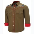 thumbnail image 1 of COEVALS CLUB Men's Western Cowboy Embroidered Shirts Long Sleeve Pearl Snap Dress Button up Cotton Shirts P2-5 Brown 3X-Large, 1 of 7