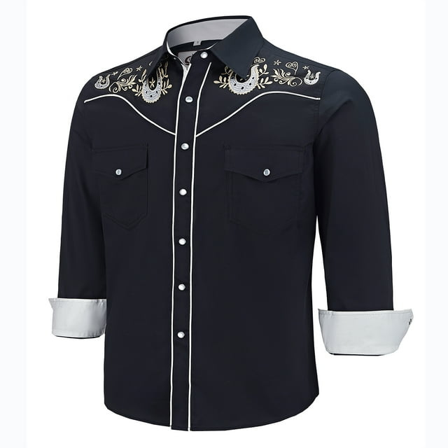 COEVALS CLUB Men's Western Cowboy Embroidered Shirts Long Sleeve Pearl ...