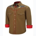 thumbnail image 1 of COEVALS CLUB Men's Western Cowboy Embroidered Shirts Long Sleeve Pearl Snap Dress Button up Cotton Shirts P3-5 Brown Small, 1 of 7