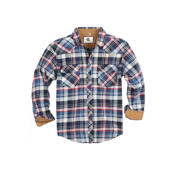 COEVALS CLUB Mens Flannel Long Sleeve Shirts Corduroy Lined Snap Button Up Cotton Western Plaid Shirts (Beige, Blue/3XL 15#)
