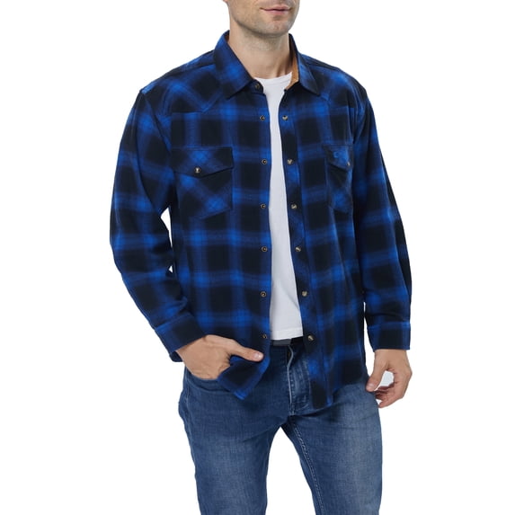 COEVALS CLUB Mens Flannel Long Sleeve Shirts Corduroy Lined Snap Button Up Cotton Western Plaid Shirts (Blue, Black/L 3#)