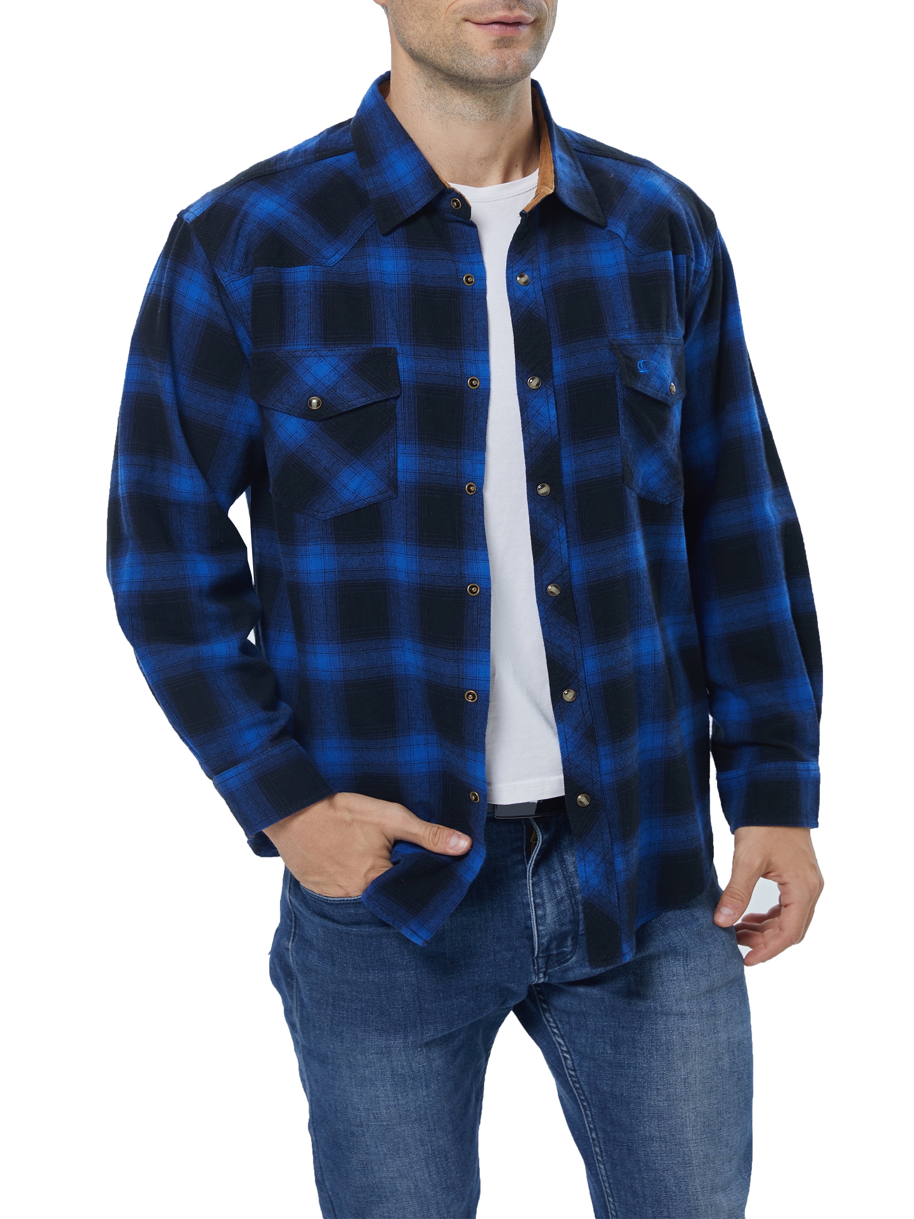 COEVALS CLUB Mens Flannel Long Sleeve Shirts Corduroy Lined Snap Button ...