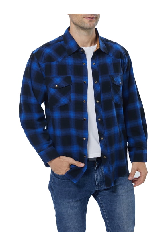 Mens Flannel Long Sleeve Shirts Corduroy Lined Snap Button Up Cotton Western Plaid Shirts (Blue, Black/XXL 3#)