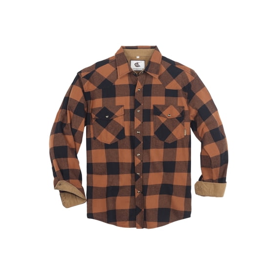 COEVALS CLUB Mens Flannel Long Sleeve Shirts Corduroy Lined Snap Button Up Cotton Western Plaid Shirts (Brown, Black/L 12#)