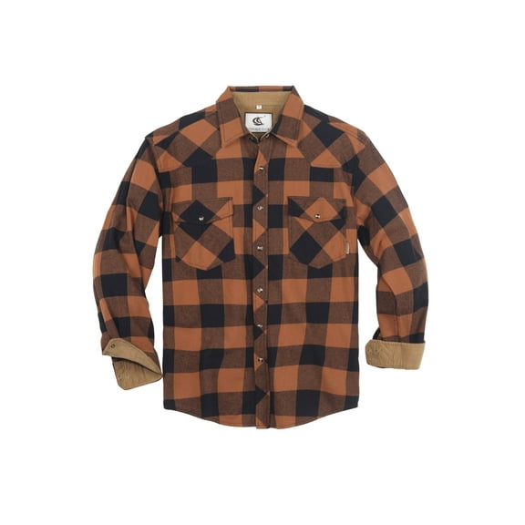 COEVALS CLUB Mens Flannel Long Sleeve Shirts Corduroy Lined Snap Button Up Cotton Western Plaid Shirts (Brown, Black/M 12#)