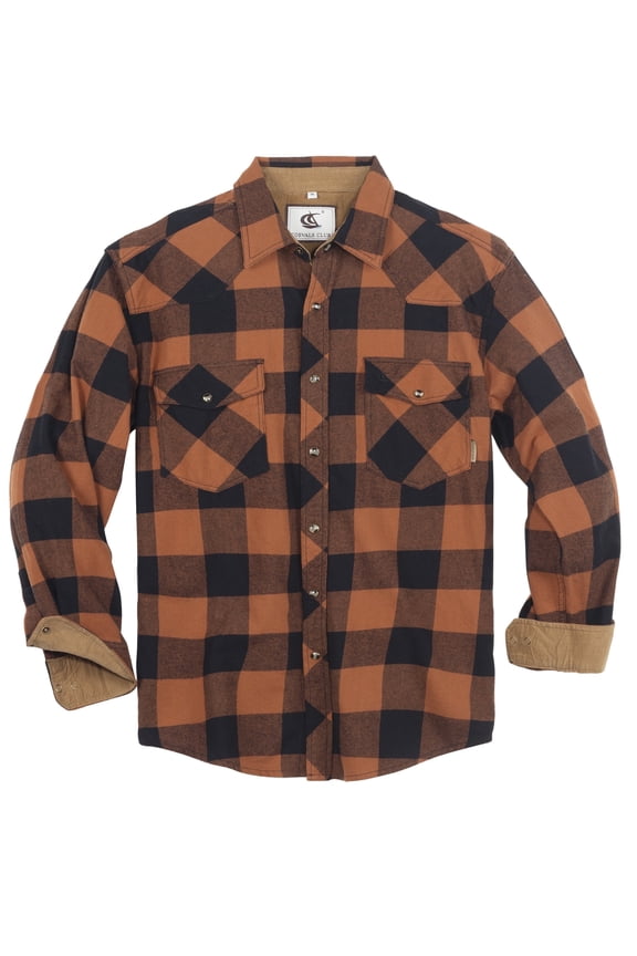 Mens Flannel Long Sleeve Shirts Corduroy Lined Snap Button Up Cotton Western Plaid Shirts (Brown, Black/M 12#)