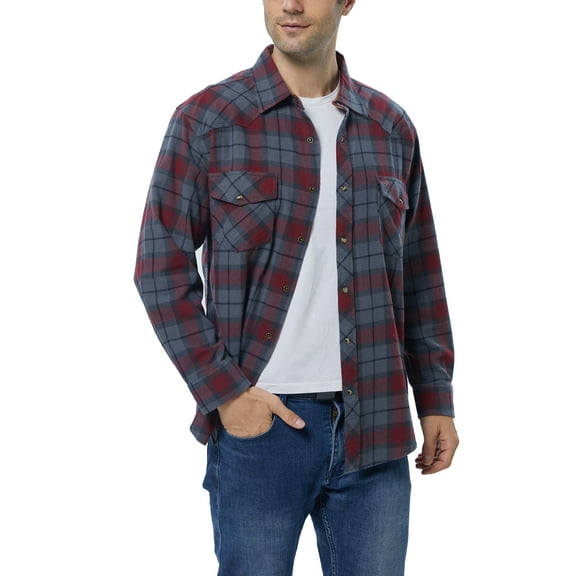 COEVALS CLUB Mens Flannel Long Sleeve Shirts Corduroy Lined Snap Button Up Cotton Western Plaid Shirts (Merlot, Gray/4XL 8#)