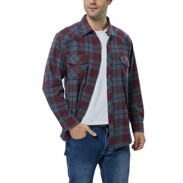 COEVALS CLUB Mens Flannel Long Sleeve Shirts Corduroy Lined Snap Button Up Cotton Western Plaid Shirts (Merlot, Gray/XL 8#)