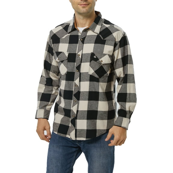 COEVALS CLUB Mens Flannel Long Sleeve Shirts Corduroy Lined Snap Button Up Cotton Western Plaid Shirts (White, Black/4XL 2#)