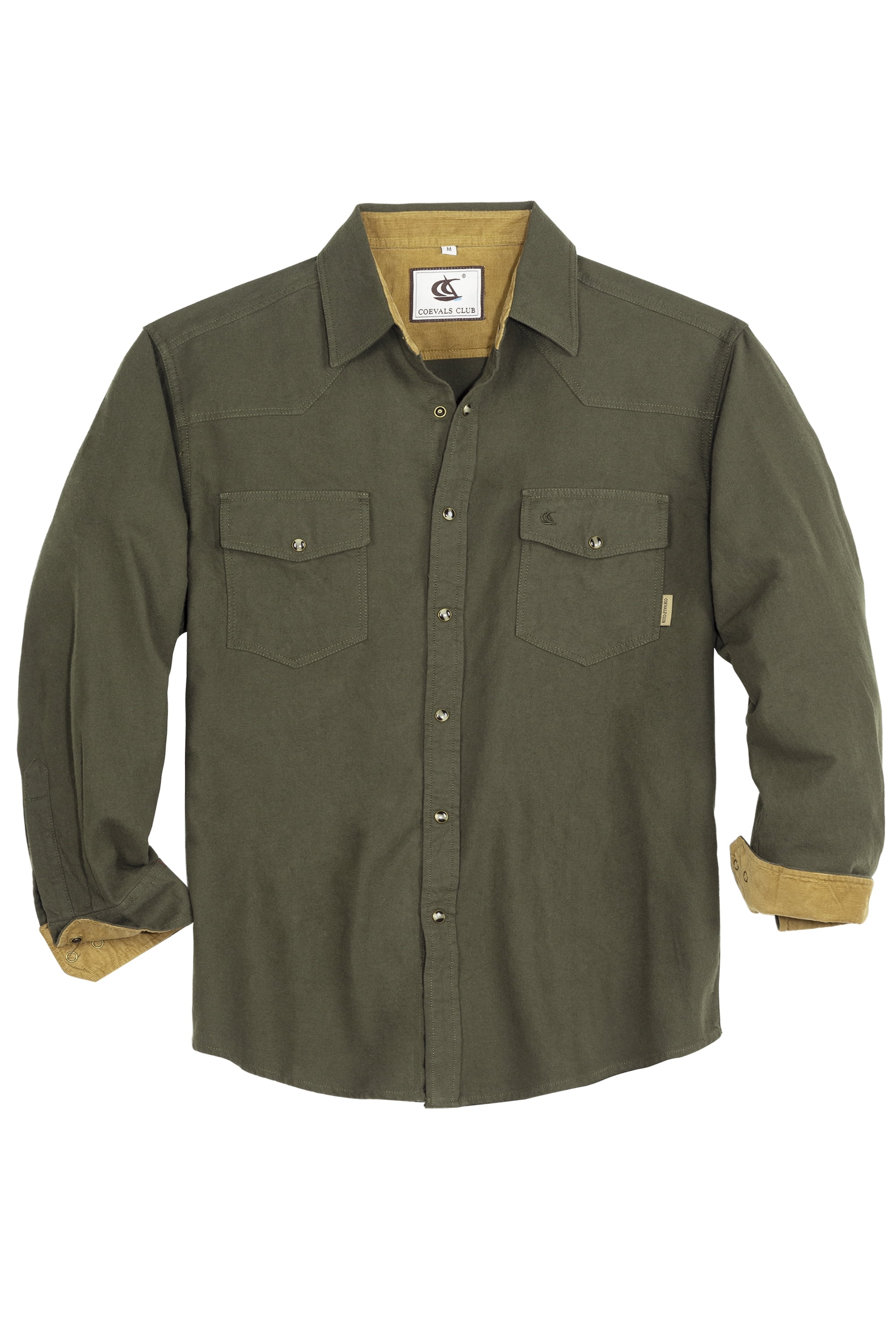 COEVALS CLUB Men's Flannel Snap Button Shirt - Corduroy Lined Collar & Cuffs, Plaid Long Sleeve, Regular Fit, 100% Cotton - View #2