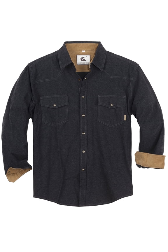 Mens Flannel Long Sleeve Shirts Corduroy Lined Snap Button Up Cotton Western Solid Shirts (Black/L 17#)