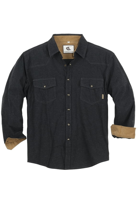 Mens Flannel Long Sleeve Shirts Corduroy Lined Snap Button Up Cotton Western Solid Shirts (Black/XL 17#)