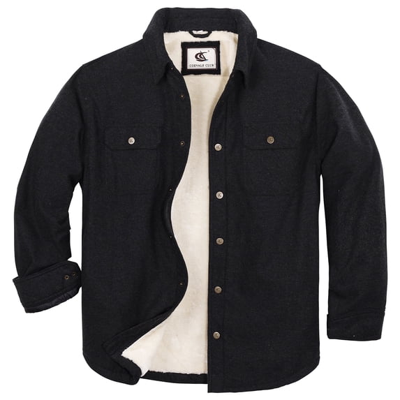 COEVALS CLUB Mens Sherpa Lined Flannel Long Sleeve Snap Shirts Quilted Jacket (black/XX-Large 11#)