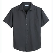 COEVALS Club Men's Linen Shirts Summer Beach Casual Button-down Short Sleeve Shirt Dark Gray 01 XX-Large