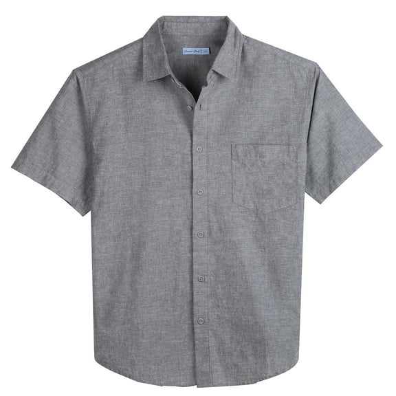 COEVALS Club Men's Linen Shirts Summer Beach Casual Button-down Short Sleeve Shirt Gray 12 3X-Large