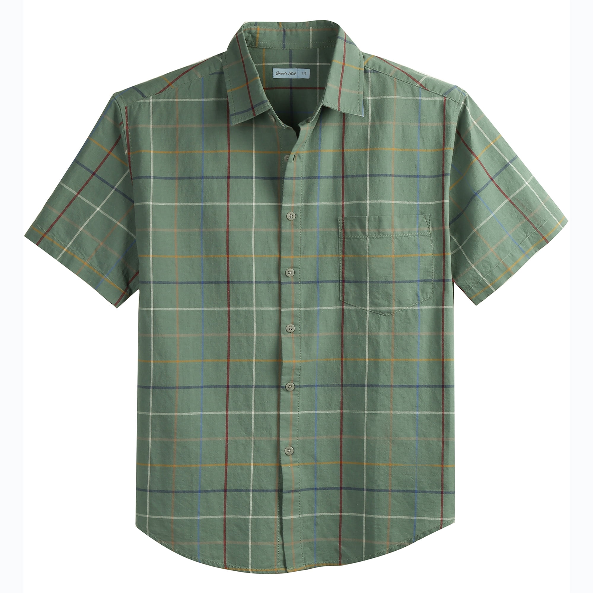 COEVALS Club Men's Linen Shirts Summer Beach Casual Button-down Short Sleeve Shirt Green White 09 Large
