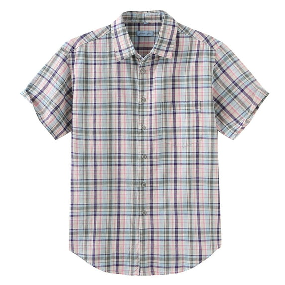 COEVALS Club Men's Linen Shirts Summer Beach Casual Button-down Short Sleeve Shirt Purple Pinky White 10 Large