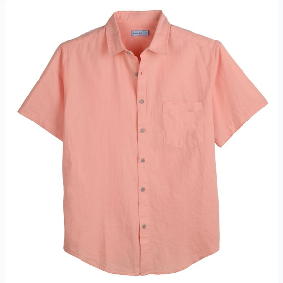 COEVALS Club Men's Linen Shirts Summer Beach Casual Button-down Short Sleeve Shirt Salmon 16 Small