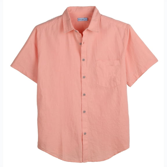COEVALS Club Men's Linen Shirts Summer Beach Casual Button-down Short Sleeve Shirt Salmon 16 X-Large