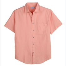 COEVALS Club Men's Linen Shirts Summer Beach Casual Button-down Short Sleeve Shirt Salmon 16 X-Large