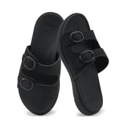 COFACE Women Slides Orthotic Arch Support Flat Sandals With Adjustable Straps Comfort Soft Cushion Yoga Mat Slip on Rubber Sole Black Size 7.5