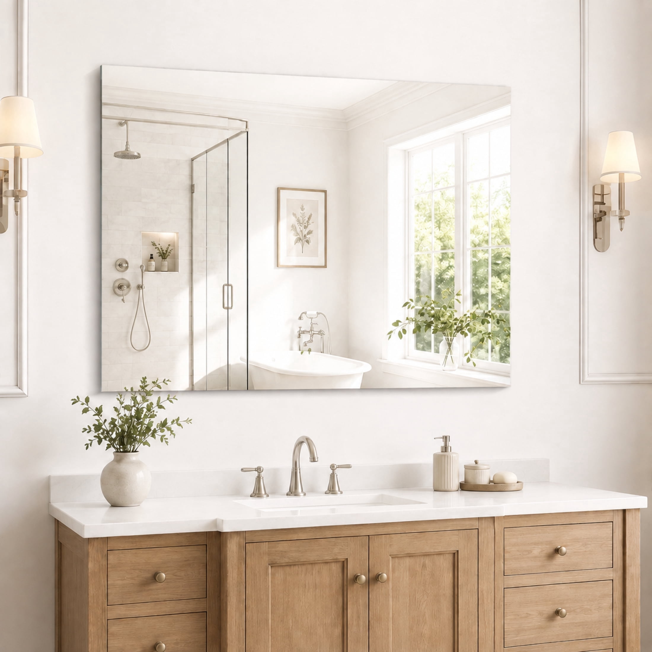 COFENY Bathroom Mirror, 30x40 inch Frameless Rectangle with 3mm ...