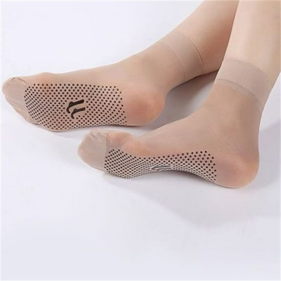 COFEST 2024 Anti-slip Gel Velvet Crystal Stockings Female Socks Wear Breathable Super-thin Short Gel Tube Socks Khaki
